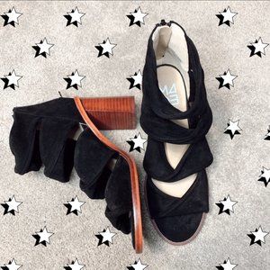 M4D3 Black Suede Strappy Heels